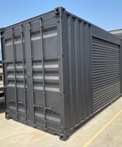 20ft Shipping Container with 12ft Side Roller Door – Matte Black Storage Container for Sale Australia