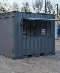 10ft Pop-Up Container Café Kiosk with Serving Hatch & Shelving – Portable Food & Beverage Container Australia