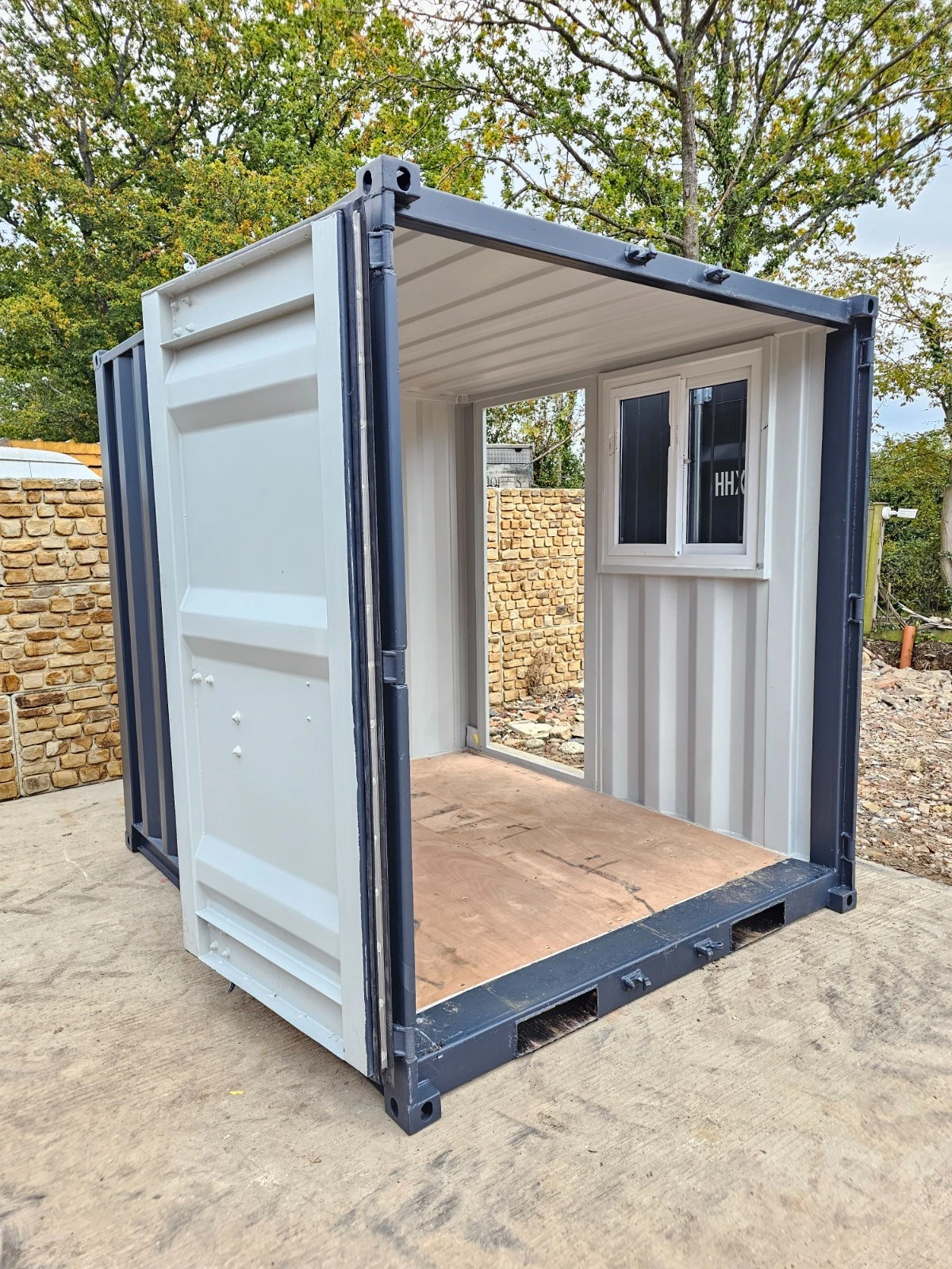 8ft Shipping Container Site Office & Secure Lock-Up Box – Portable Workshop Shed with Personnel Door and Window