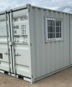 9ft Container Office with Side Personnel Door & Security Window – Portable Site Office | Grey