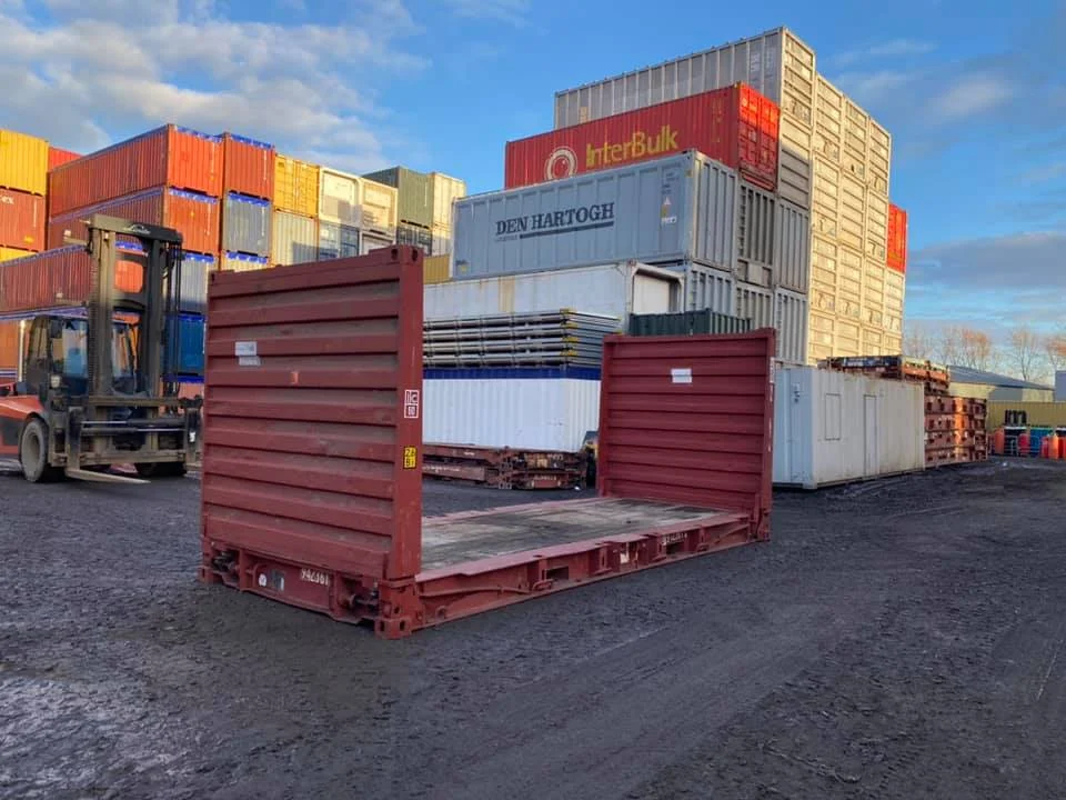 20ft Flat Rack Shipping Container with Collapsible Ends – Heavy-Duty Oversized Cargo Container